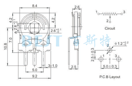 碳膜可調(diào)電阻RM085C-H2方孔參考圖紙 碳膜可調(diào)電阻RM085C-H2方孔參考圖紙